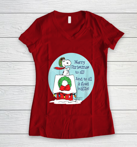 Peanuts Snoopy Merry Christmas and to all Good Night Women's V-Neck T-Shirt 16