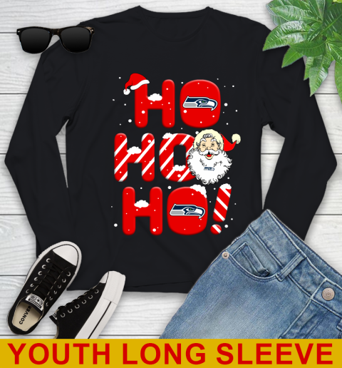 Seattle Seahawks NFL Football Ho Ho Ho Santa Claus Merry Christmas Shirt Youth Long Sleeve