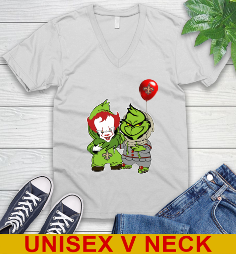 New Orleans Saints Baby Pennywise Grinch Christmas NFL Football V-Neck T-Shirt