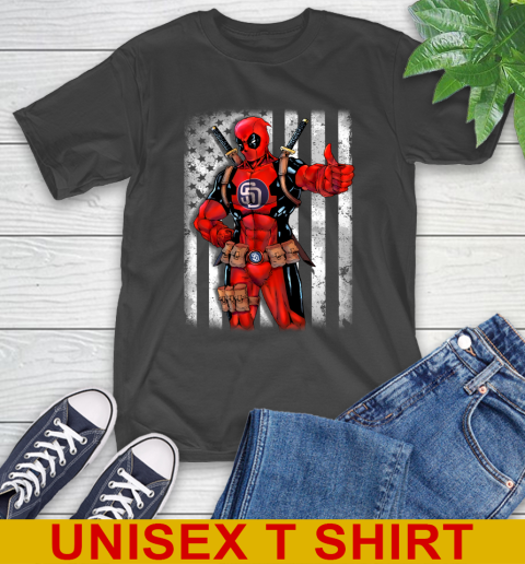 MLB Baseball San Diego Padres Deadpool American Flag Shirt T-Shirt