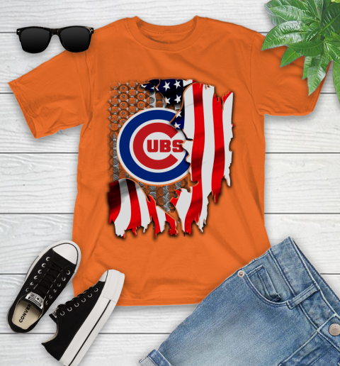 Chicago Cubs MLB Baseball American Flag Youth T-Shirt 9