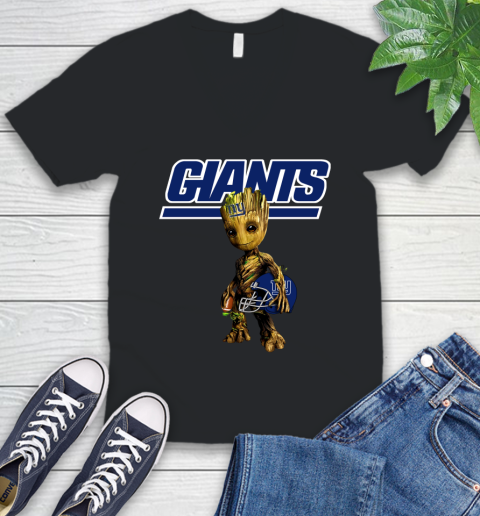 New York Giants NFL Football Groot Marvel Guardians Of The Galaxy V-Neck T-Shirt 2