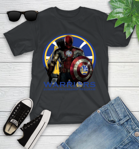 Golden State Warriors NBA Basketball Captain America Thor Spider Man Hawkeye Avengers Youth T-Shirt 2