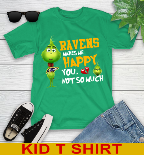 NFL Baltimore Ravens Makes Me Happy You Not So Much Grinch Football Sports Youth T-Shirt 7