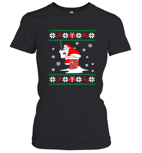 Santa Pooping Down Chimney Christmas Sweater Women T-Shirt