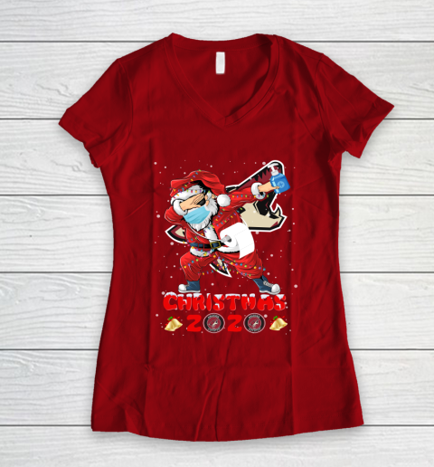 Arizona Coyotes Funny Santa Claus Dabbing Christmas 2020 NHL Women's V-Neck T-Shirt 8
