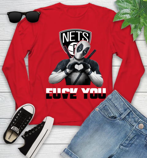 NBA Brooklyn Nets Deadpool Love You Fuck You Basketball Sports Youth Long Sleeve 11