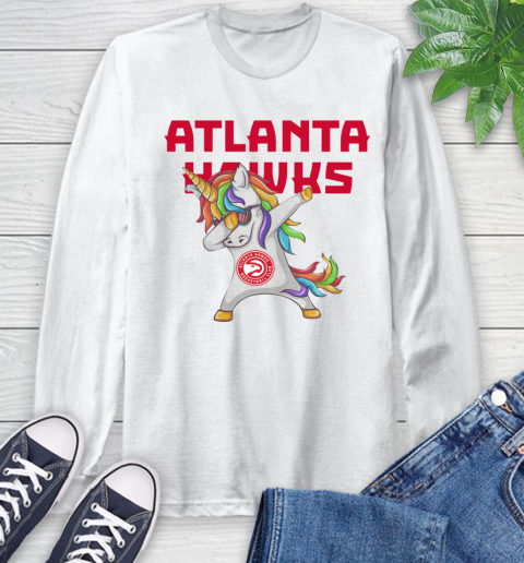 Atlanta Hawks NBA Basketball Funny Unicorn Dabbing Sports Long Sleeve T-Shirt