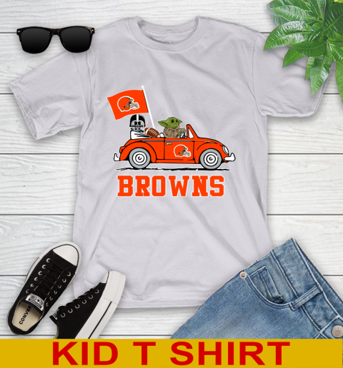 NFL Football Cleveland Browns Darth Vader Baby Yoda Driving Star Wars Shirt Youth T-Shirt 5