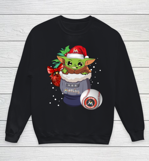 Miami Marlins Christmas Baby Yoda Star Wars Funny Happy MLB Youth Sweatshirt