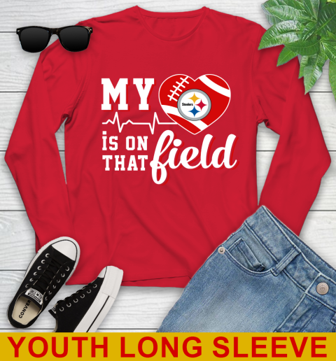 NFL My Heart Is On That Field Football Sports Pittsburgh Steelers Youth Long Sleeve 11