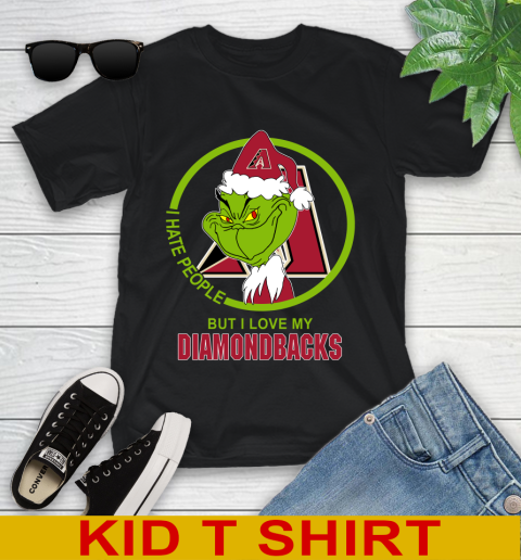 Arizona Diamondbacks MLB Christmas Grinch I Hate People But I Love My Favorite Baseball Team Youth T-Shirt 2