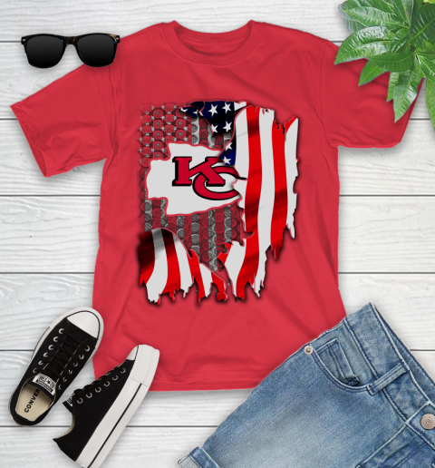 Kansas City Chiefs NFL Football American Flag Youth T-Shirt 13