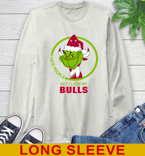 Chicago Bulls NBA Christmas Grinch I Hate People But I Love My Favorite Basketball Team Long Sleeve T-Shirt 12