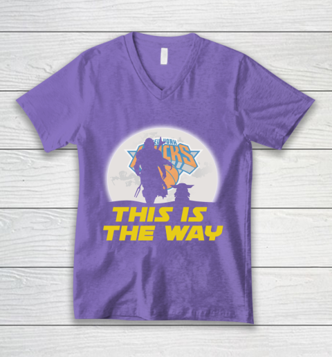 New York Knicks NBA Basketball Star Wars Yoda And Mandalorian This Is The Way V-Neck T-Shirt 8