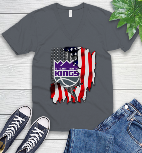 Sacramento Kings NBA Basketball American Flag V-Neck T-Shirt 4