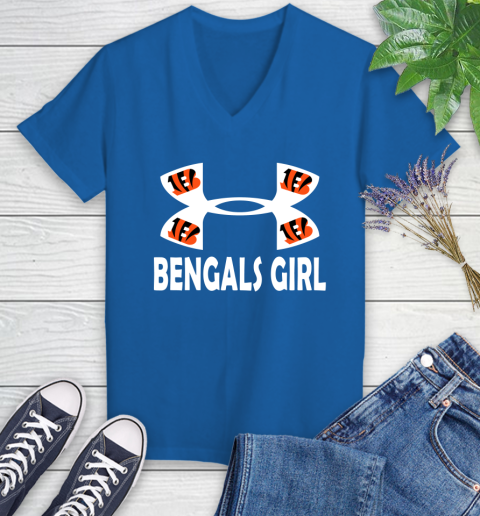 NFL Cincinnati Bengals Girl Under Armour Football Sports Women's V-Neck T-Shirt 10