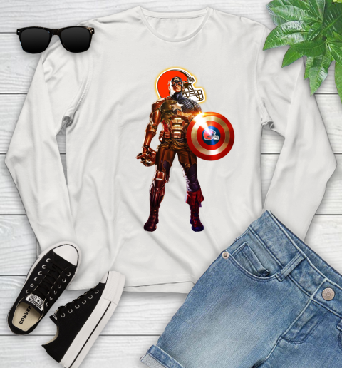 NFL Captain America Marvel Avengers Endgame Football Sports Cleveland Browns Youth Long Sleeve 12