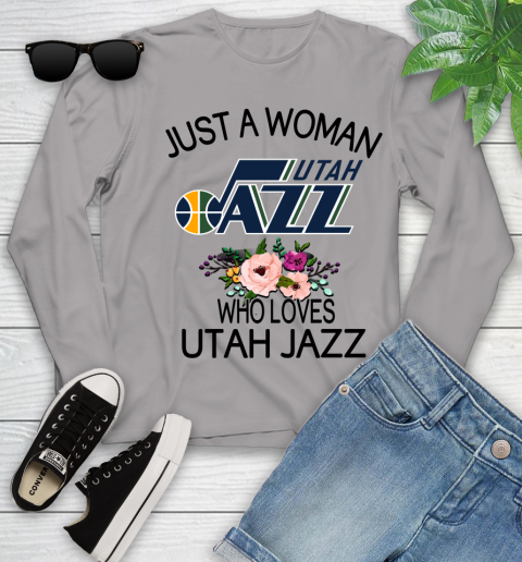 NBA Just A Woman Who Loves Utah Jazz Basketball Sports Youth Long Sleeve 3