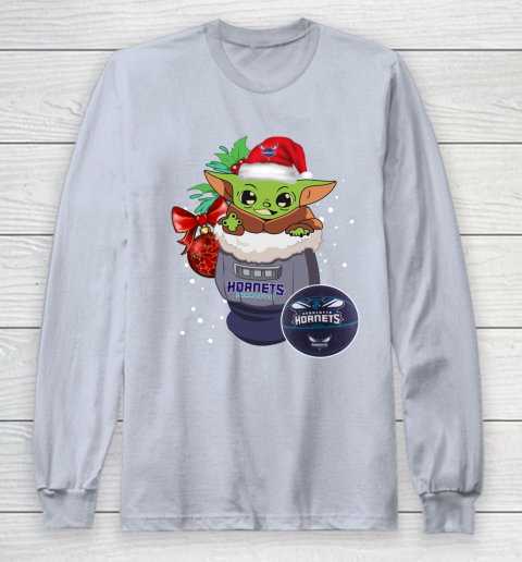 Charlotte Hornets Christmas Baby Yoda Star Wars Funny Happy NBA Long Sleeve T-Shirt 6