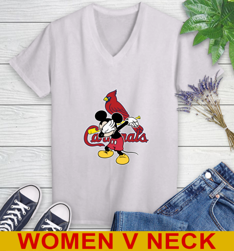 St.Louis Cardinals MLB Baseball Dabbing Mickey Disney Sports Women's V-Neck T-Shirt