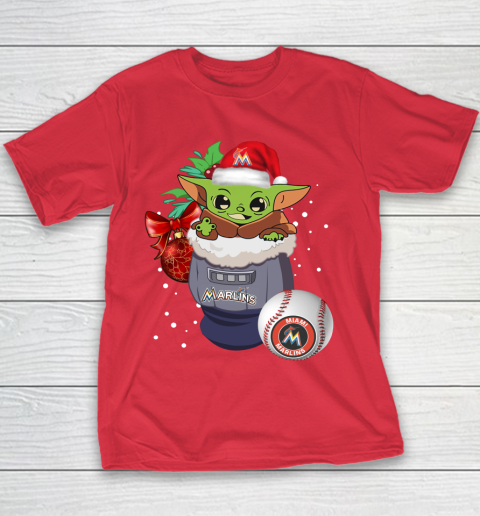 Miami Marlins Christmas Baby Yoda Star Wars Funny Happy MLB Youth T-Shirt 9