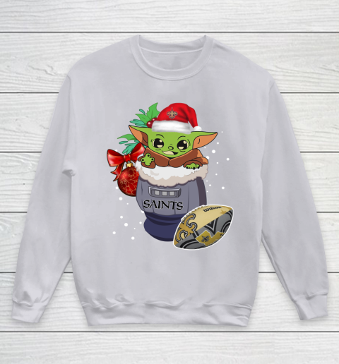 New Orleans Saints Christmas Baby Yoda Star Wars Funny Happy NFL Youth Sweatshirt 4