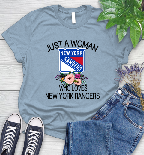 NHL Just A Woman Who Loves New York Rangers Hockey Sports Women's T-Shirt 6
