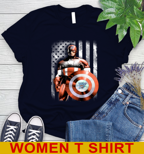 Oklahoma City Thunder NBA Basketball Captain America Marvel Avengers  American Flag Shirt Women's T-Shirt