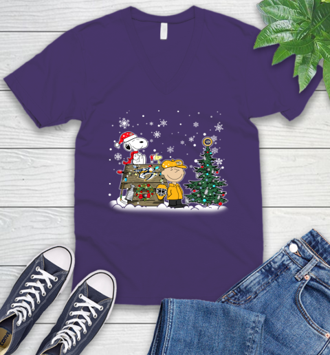 NHL Nashville Predators Snoopy Charlie Brown Woodstock Christmas Stanley Cup Hockey V-Neck T-Shirt 9