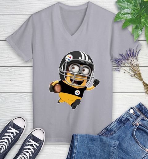 NFL Pittsburgh Steelers Minions Disney Football Sports Women's V-Neck T-Shirt 4