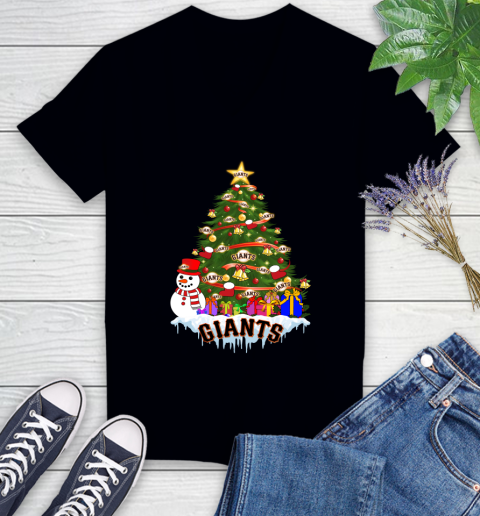 San Francisco Giants Merry Christmas MLB Baseball Sports Women's V-Neck T-Shirt 2