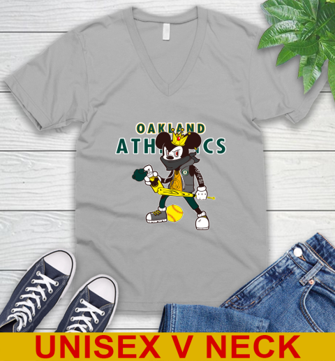 Oakland Athletics MLB Baseball Mickey Peace Sign Sports V-Neck T-Shirt 4