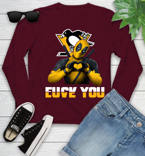NHL Pittsburgh Penguins Deadpool Love You Fuck You Hockey Sports Youth Long Sleeve 6