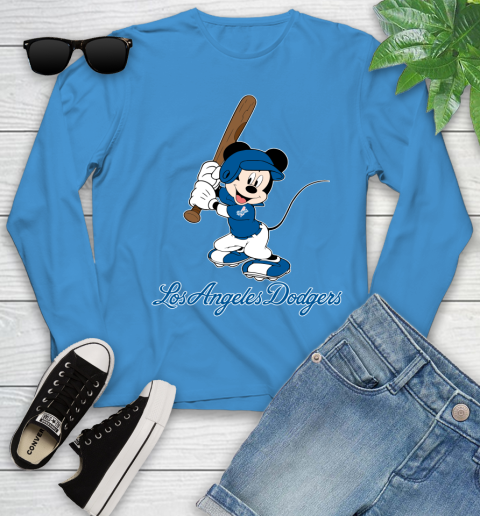 MLB Baseball Los Angeles Dodgers Cheerful Mickey Mouse Shirt Youth Long Sleeve 7