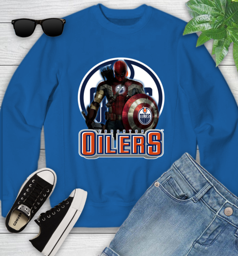NHL Captain America Thor Spider Man Hawkeye Avengers Endgame Hockey Edmonton Oilers Youth Sweatshirt 8
