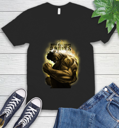 New Orleans Saints NFL Football Hulk Marvel Avengers Sports V-Neck T-Shirt
