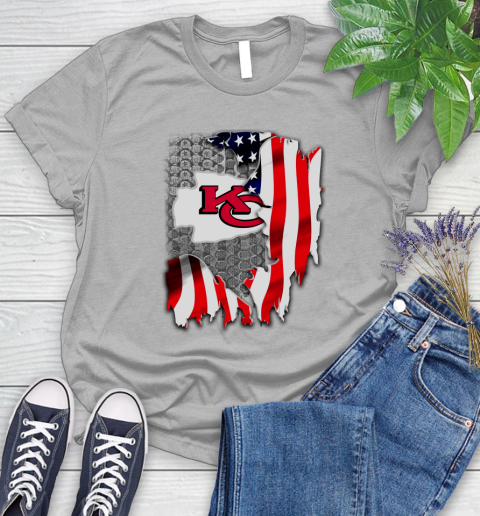 Kansas City Chiefs NFL Football American Flag Women's T-Shirt 5