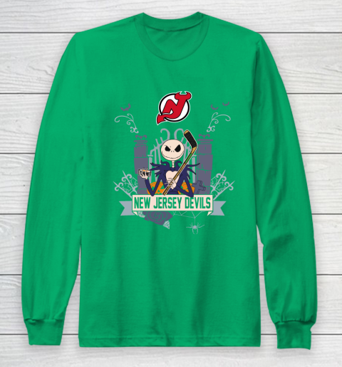 NHL New Jersey Devils Hockey Jack Skellington Halloween Long Sleeve T-Shirt 4