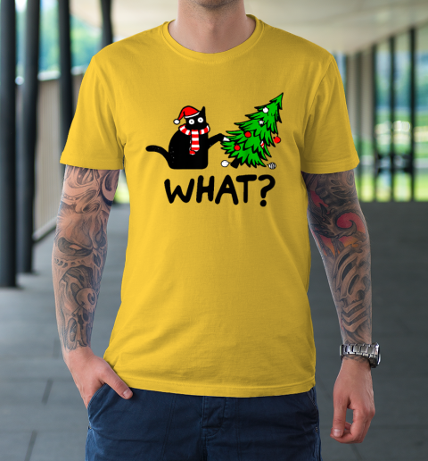 Funny Black Cat Gift Pushing Christmas Tree Over Cat What T-Shirt 4
