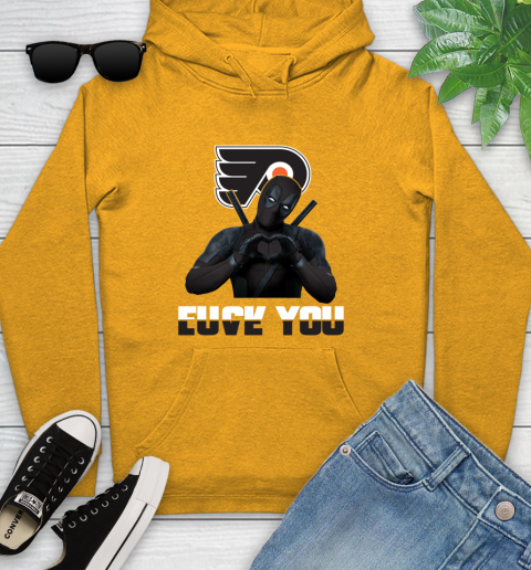 NHL Philadelphia Flyers Deadpool Love You Fuck You Hockey Sports Youth Hoodie 2