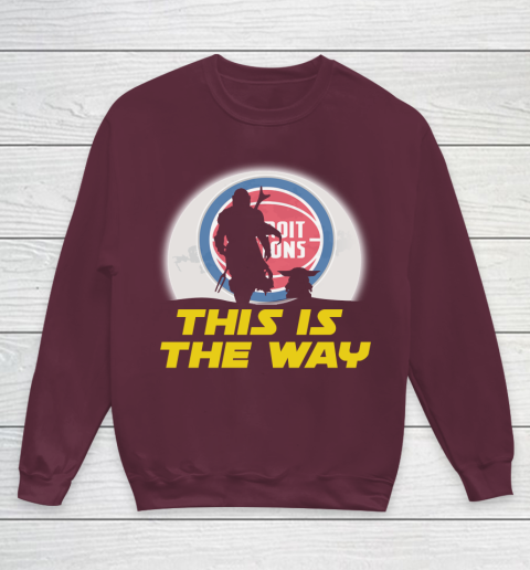 Detroit Pistons NBA Basketball Star Wars Yoda And Mandalorian This Is The Way Youth Sweatshirt 4