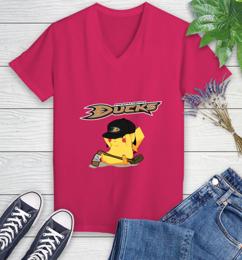 NHL Pikachu Hockey Sports Anaheim Ducks Women's V-Neck T-Shirt 9
