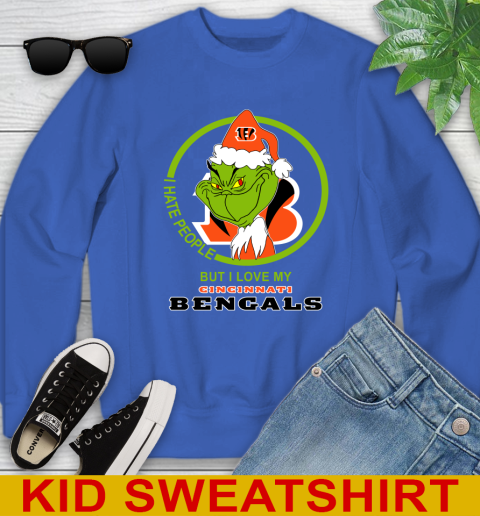 Cincinnati Bengals NFL Christmas Grinch I Hate People But I Love My Favorite Football Team Youth Sweatshirt 7