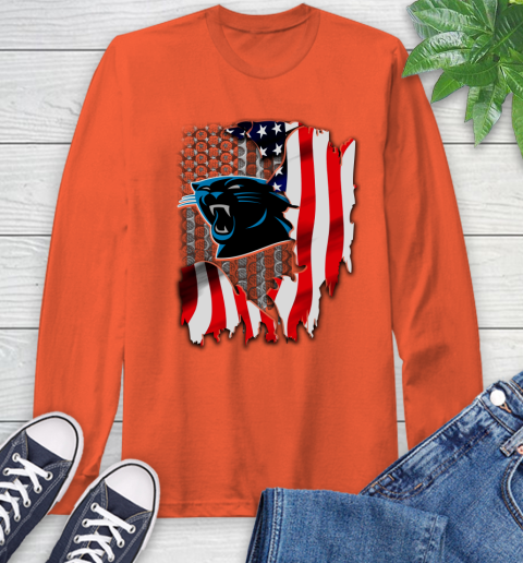 Carolina Panthers NFL Football American Flag Long Sleeve T-Shirt 4