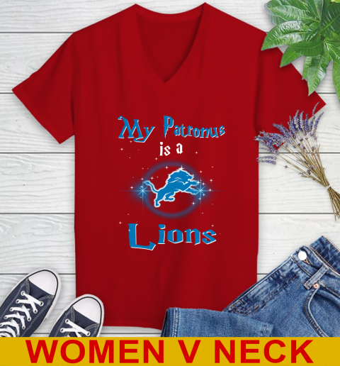 NFL Football Harry Potter My Patronus Is A Detroit Lions Women's V-Neck T-Shirt - Image 11