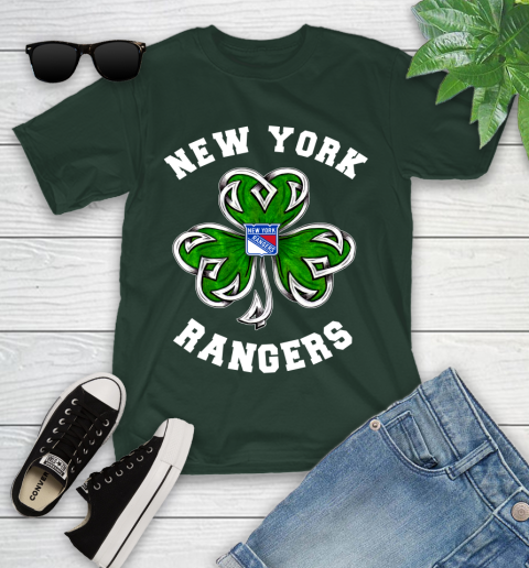 NHL New York Rangers Three Leaf Clover St Patrick's Day Hockey Sports Youth T-Shirt 5