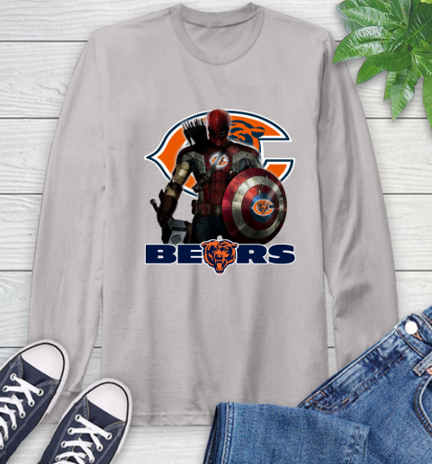 NFL Captain America Thor Spider Man Hawkeye Avengers Endgame Football Chicago Bears Long Sleeve T-Shirt 12