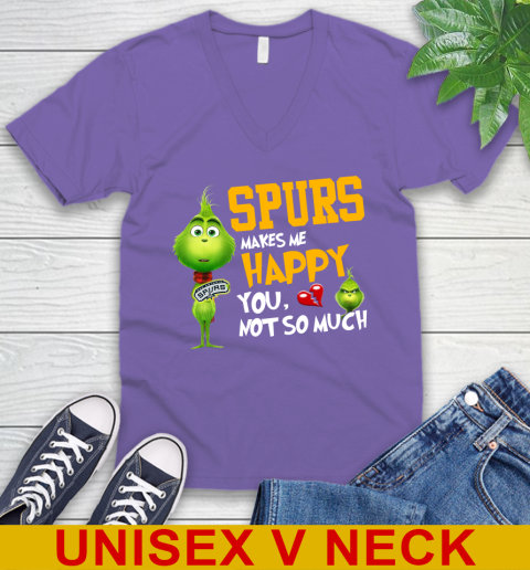 NBA San Antonio Spurs Makes Me Happy You Not So Much Grinch Basketball Sports V-Neck T-Shirt 8