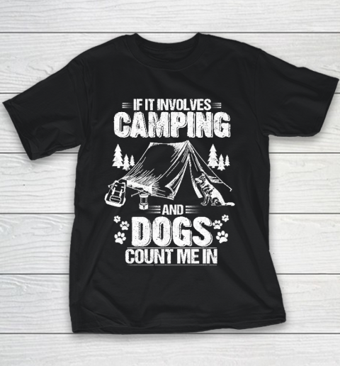 Camping and Dogs Funny Tent Camper Dog White Distressed Youth T-Shirt